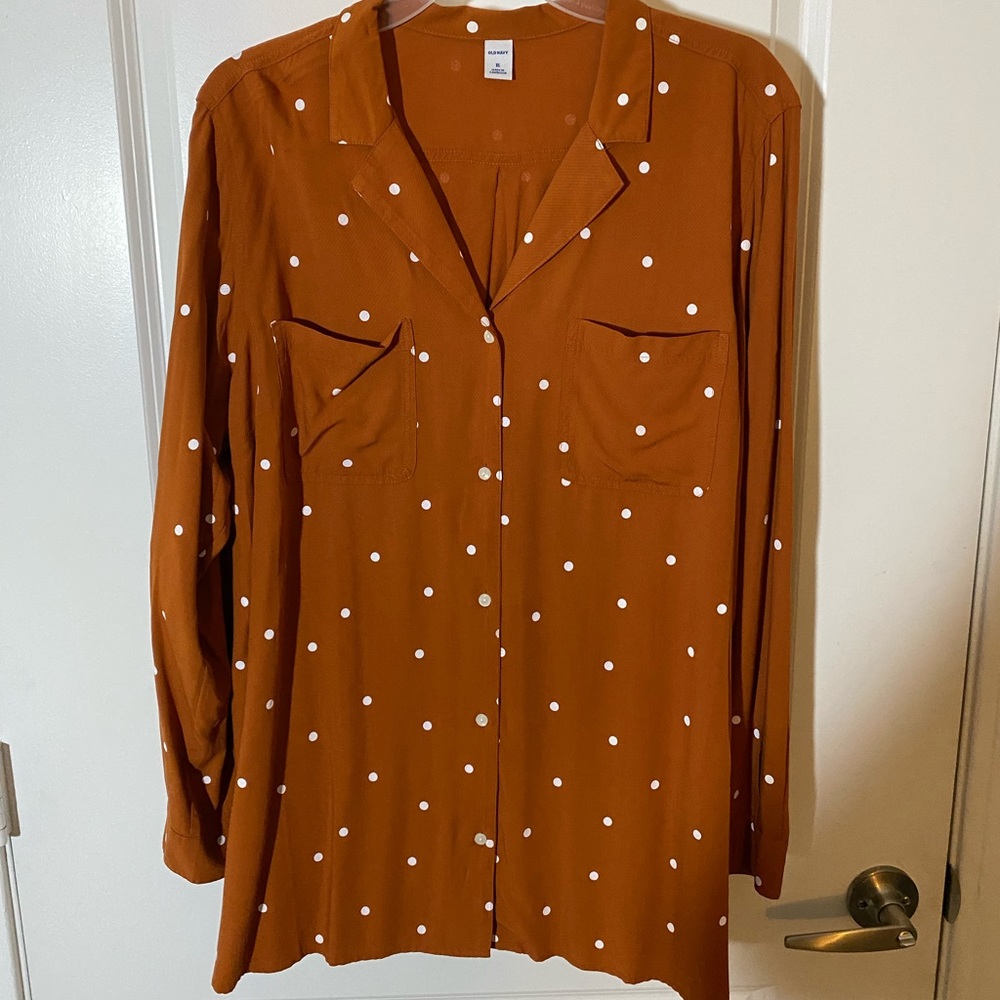 Old Navy Orange Polka Dot Blouse